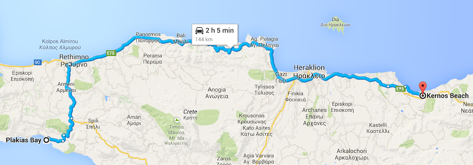 From
Plakias Bay hotel to Kernos Beach hotel.